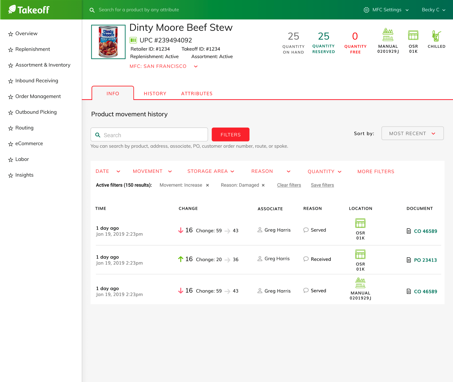 Management system - product history